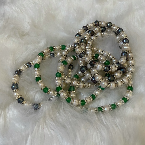 Mix & match FWC Pearl stretch bracelets, black, white or green beads (3 pcs) - Picture 3 of 11